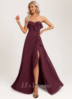 Jjshouse.fr Robe Trapèze Cache Cœur Longueur Ras Du Sol Mousseline Robe De Demoiselle D'honneur Avec Plissé -Voiles mariée Soldes 00408428f0e130be09d8813f6a770218