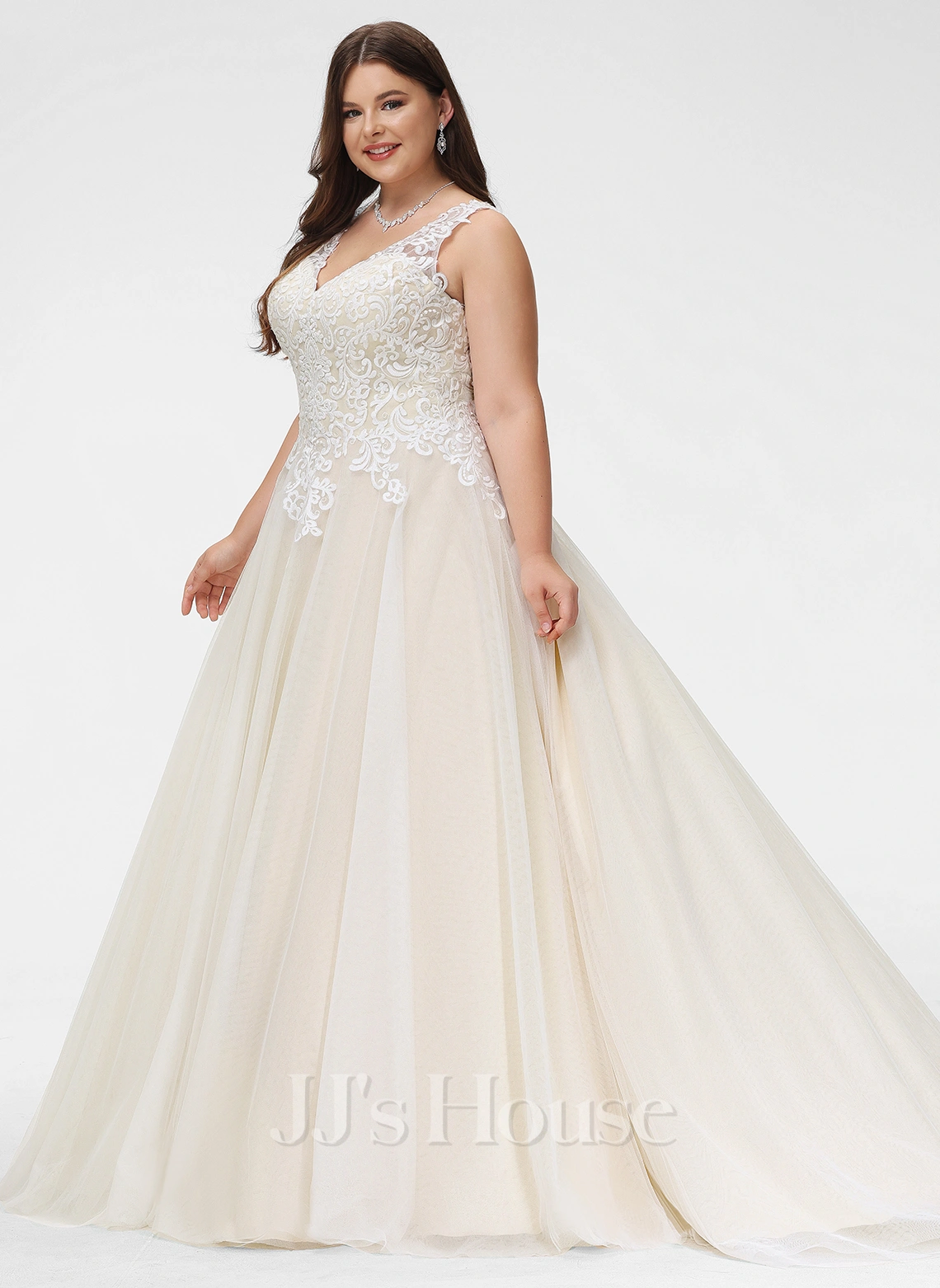 JJsHouse Robe Marquise/princesse Col V Traîne Moyenne Dentelle Tulle Robe De Mariée 12 JJsHouse Robe Marquise/princesse Col V Traîne Moyenne Dentelle Tulle Robe De Mariée – Image 12