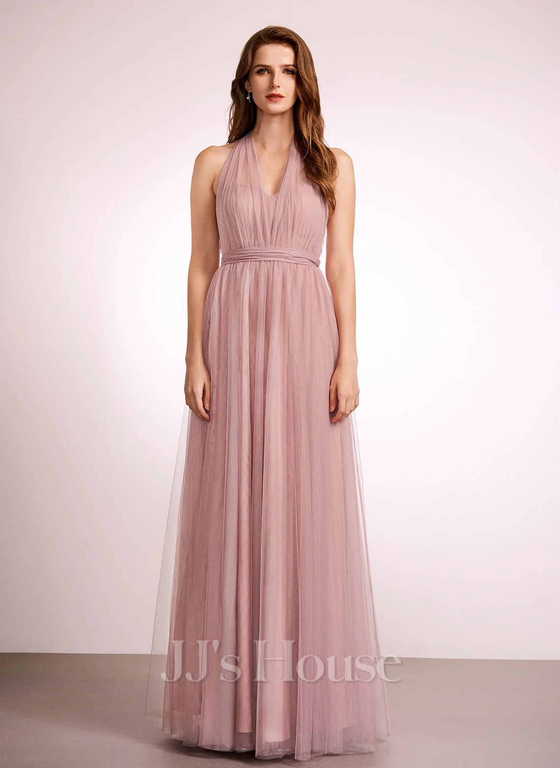 Jjshouse.fr Robe Trapèze épaule Dénudée Décolleté Asymétrique Col V Longueur Ras Du Sol Tulle Robe De Demoiselle D'honneur 2 Jjshouse.fr Robe Trapèze épaule Dénudée Décolleté Asymétrique Col V Longueur Ras Du Sol Tulle Robe De Demoiselle D'honneur – Image 2