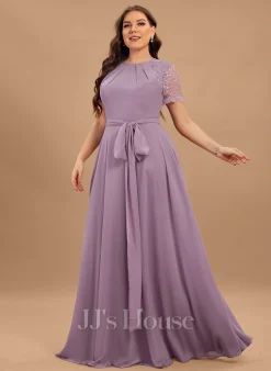 Jjshouse.fr Robe Trapèze Scoop Longueur Ras Du Sol Mousseline Dentelle Robe De Demoiselle D'honneur -Voiles mariée Soldes 02169d6a93351aad15fbe6dbedd8d3b0