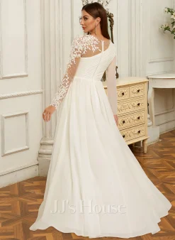 JJsHouse Robe Trapèze Scoop Longueur Ras Du Sol Mousseline Dentelle Robe De Mariée Avec Paillettes -Voiles mariée Soldes 027e81ff90159ff34385948669c7f7de