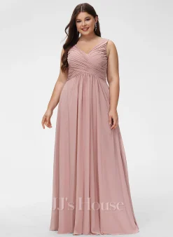 Jjshouse.fr Robe Trapèze Col V Longueur Ras Du Sol Mousseline Mousseline Robe De Demoiselle D'honneur Avec Plissé -Voiles mariée Soldes 0424e58e81743d955ebcf259ac44084d