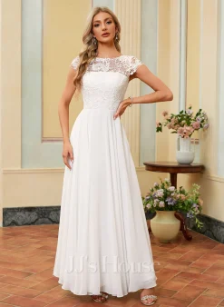 JJsHouse Robe Trapèze Scoop Longueur Ras Du Sol Mousseline Dentelle Robe De Mariée -Voiles mariée Soldes 045444c36eb882dd668093eba25b1b2e