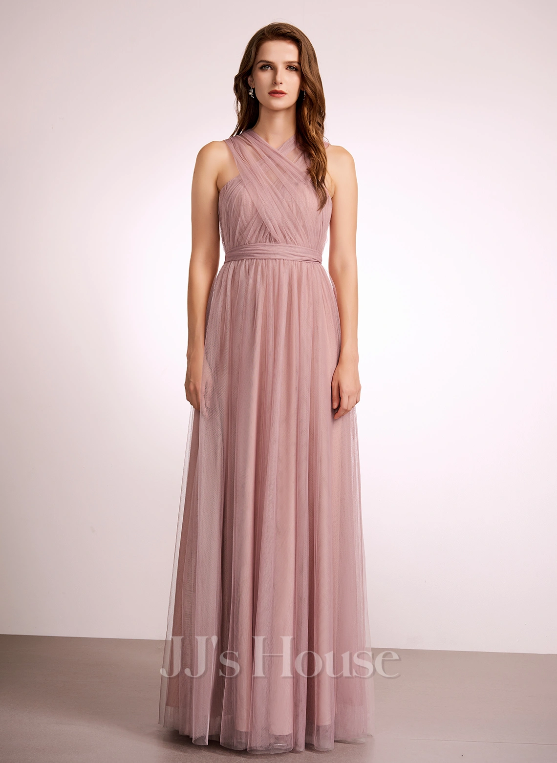 Jjshouse.fr Robe Trapèze épaule Dénudée Décolleté Asymétrique Col V Longueur Ras Du Sol Tulle Robe De Demoiselle D'honneur 10 Jjshouse.fr Robe Trapèze épaule Dénudée Décolleté Asymétrique Col V Longueur Ras Du Sol Tulle Robe De Demoiselle D'honneur – Image 10