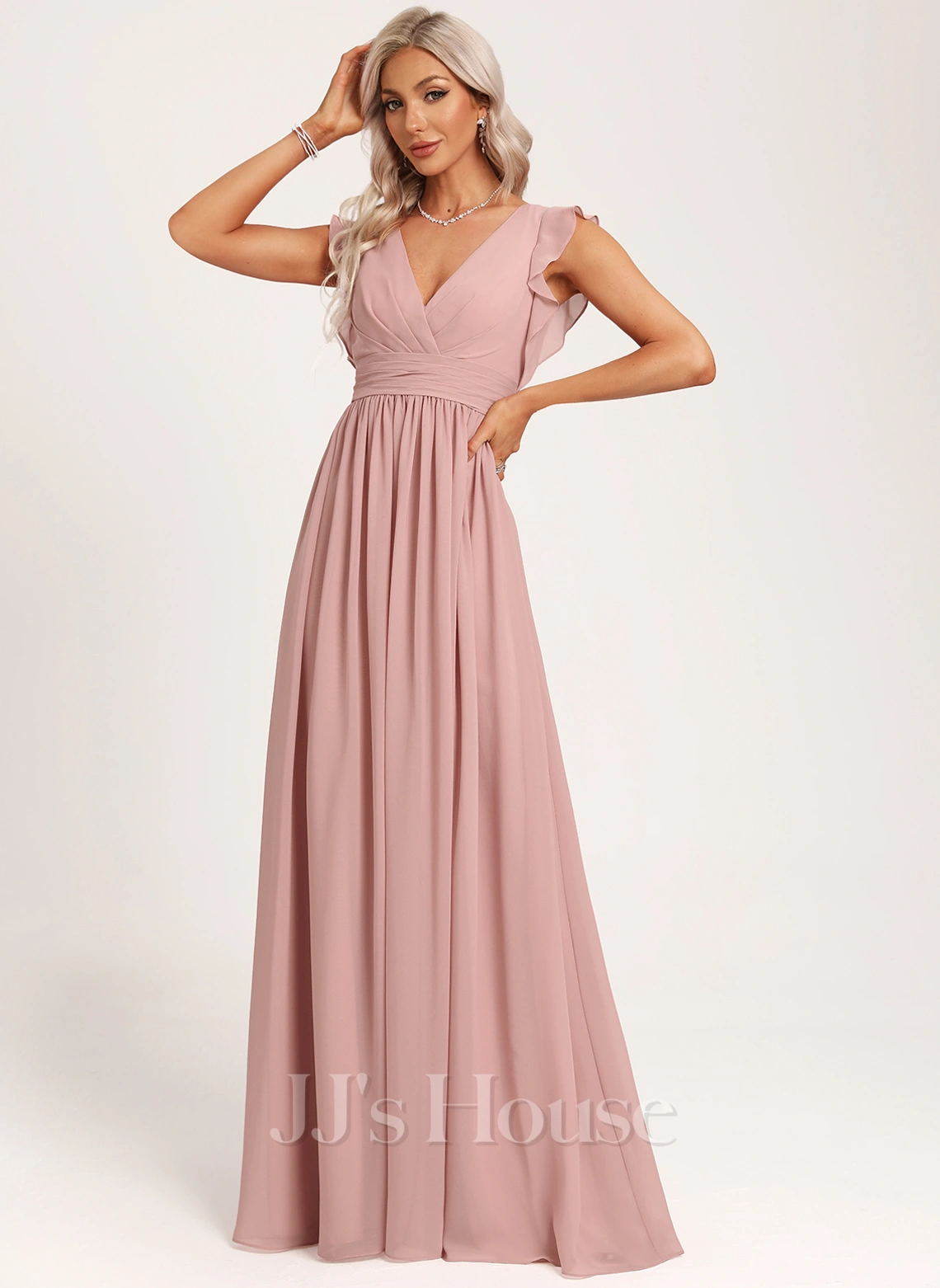 Jjshouse.fr Robe Trapèze Col V Longueur Ras Du Sol Mousseline Robe De Demoiselle D'honneur Avec Plissé 5 Jjshouse.fr Robe Trapèze Col V Longueur Ras Du Sol Mousseline Robe De Demoiselle D'honneur Avec Plissé – Image 5