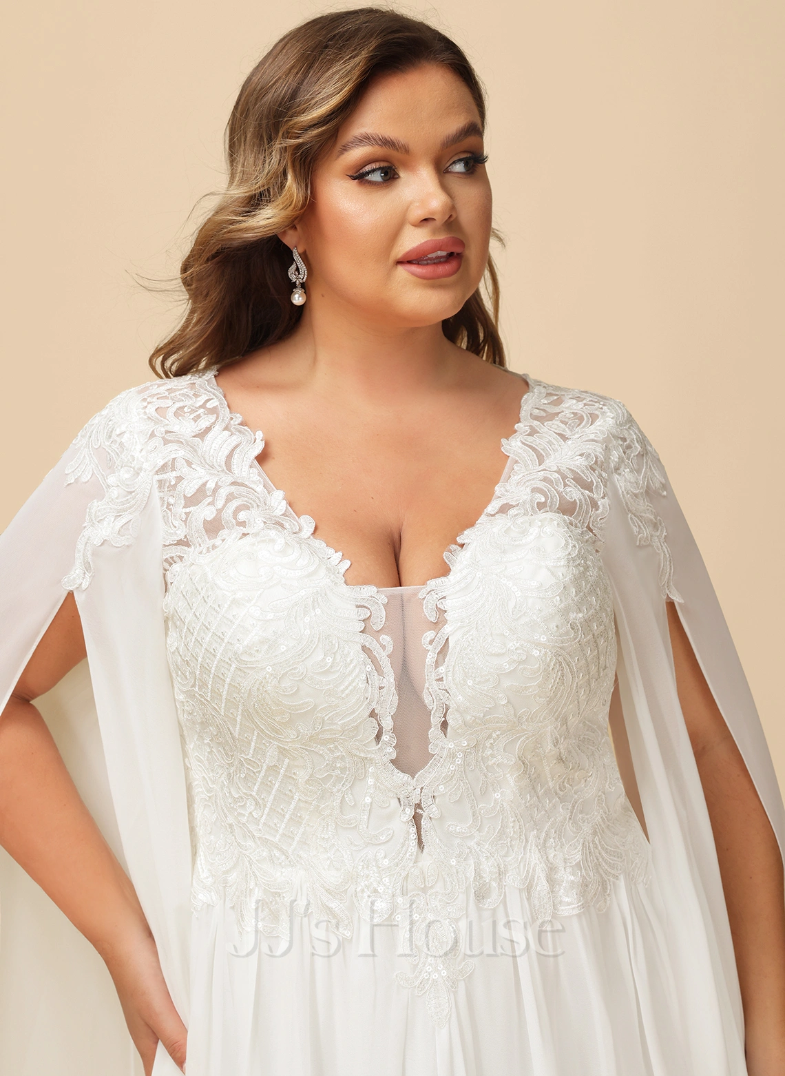 JJsHouse Robe Trapèze Col V Longueur Ras Du Sol Mousseline Dentelle Robe De Mariée Avec Paillettes 8 JJsHouse Robe Trapèze Col V Longueur Ras Du Sol Mousseline Dentelle Robe De Mariée Avec Paillettes – Image 8