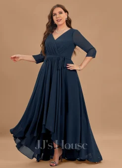 Jjshouse.fr Robe Trapèze Col V Asymétrique Mousseline Robe De Demoiselle D'honneur Avec Plissée -Voiles mariée Soldes 06964b5ce93bcad6aadc5be8eff13e69