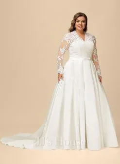 JJsHouse Robe Marquise/princesse Col V Traîne Moyenne Dentelle Satiné Robe De Mariée Avec Arc -Voiles mariée Soldes 06c46e66663169a8cea4a556063ea3ce