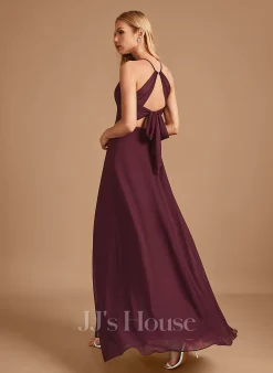 Jjshouse.fr Robe Trapèze Col Haut Longueur Ras Du Sol Mousseline Robe De Demoiselle D'honneur Avec Fendue Devant -Voiles mariée Soldes 07396b2167c696f3bfd109f161e85d85