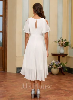 JJsHouse Robe Trapèze Scoop Asymétrique Mousseline Robe De Mariée Avec Plissée -Voiles mariée Soldes 093eff87482c2397f2fe18840bd5b9fe