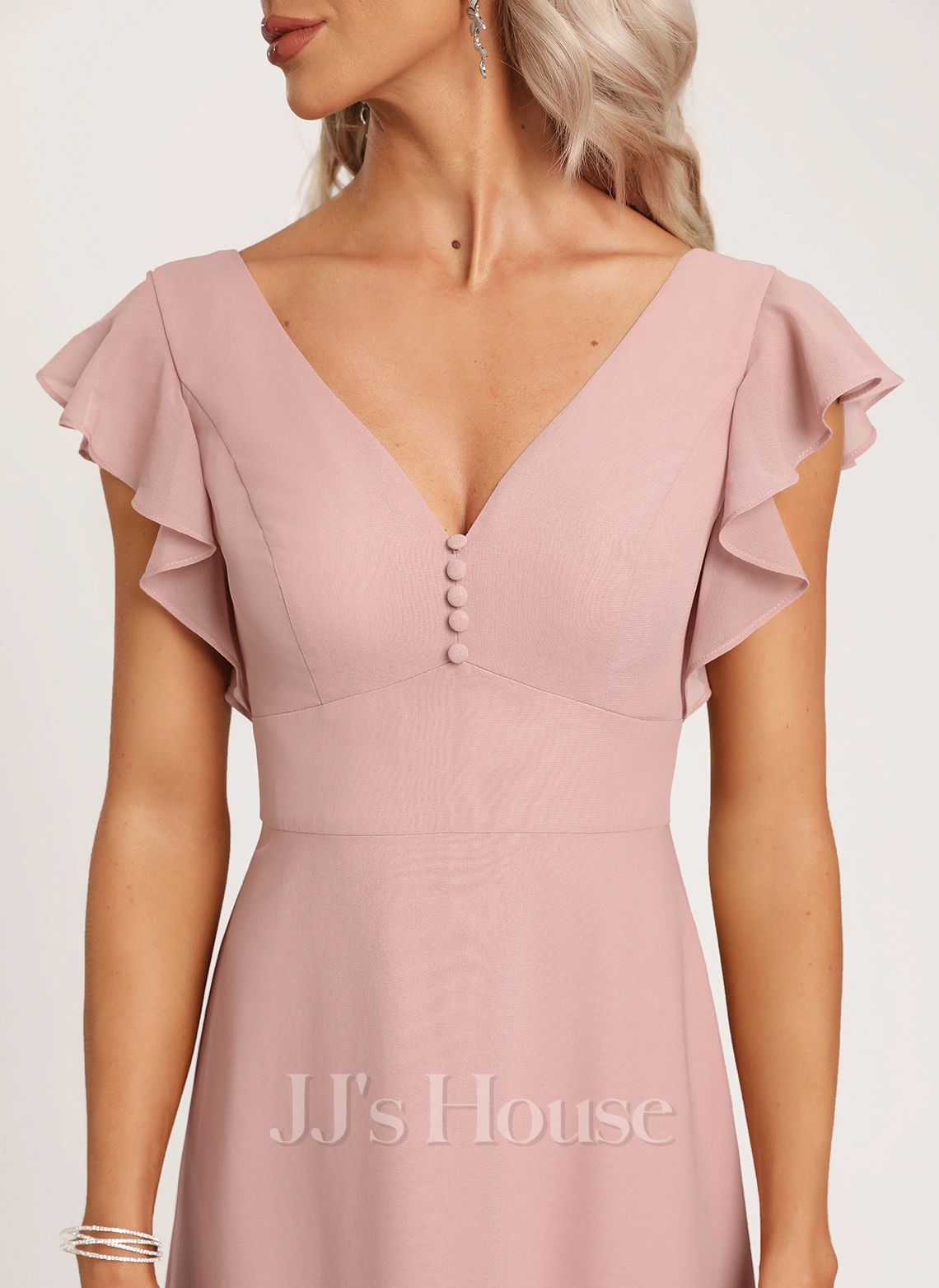 Jjshouse.fr Robe Trapèze Col V Longueur Ras Du Sol Mousseline Robe De Demoiselle D'honneur Avec Plissé 2 Jjshouse.fr Robe Trapèze Col V Longueur Ras Du Sol Mousseline Robe De Demoiselle D'honneur Avec Plissé – Image 2