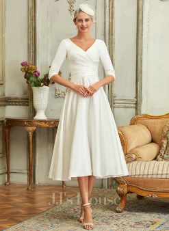 JJsHouse Robe Trapèze Col V Longueur Mollet Satiné Robe De Mariée 12 JJsHouse Robe Trapèze Col V Longueur Mollet Satiné Robe De Mariée -Voiles mariée Soldes 0b10f32b81d690eb6374d14756f1f598