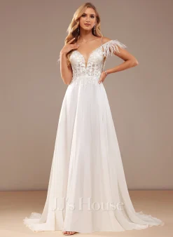JJsHouse Robe Trapèze Col V Traîne Moyenne Mousseline Dentelle Robe De Mariée Avec Brodé Feather Paillettes 24 JJsHouse Robe Trapèze Col V Traîne Moyenne Mousseline Dentelle Robe De Mariée Avec Brodé Feather Paillettes -Voiles mariée Soldes 0c17d52417db8407c242a5f1f308b673