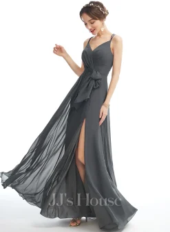 Jjshouse.fr Robe Trapèze Col V Longueur Ras Du Sol Mousseline Robe De Demoiselle D'honneur Avec Brodé Plissé Fendue Devant -Voiles mariée Soldes 0c5e6587ef7ff8adabf270581d7992a5