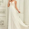 JJsHouse Robe Trapèze Col V Balayage/pinceau Train Mousseline Dentelle Robe De Mariée