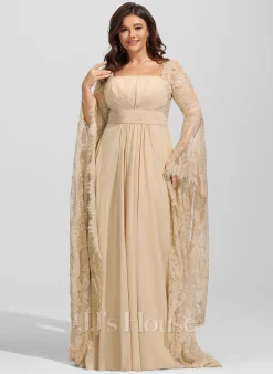 JJsHouse Robe Trapèze Carré Longueur Ras Du Sol Mousseline Dentelle Robe De Mariée Avec Brodé Plissée -Voiles mariée Soldes 0e76d31cc001801bf0f72470d32e3372