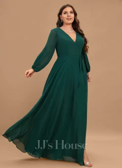 Jjshouse.fr Robe Trapèze Col V Longueur Ras Du Sol Mousseline Robe De Demoiselle D'honneur Avec Fendue Devant -Voiles mariée Soldes 0ec4dbde526ffbc1c1d229783ac38839