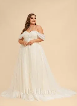 JJsHouse Robe Marquise/princesse épaule Dénudée Traîne Moyenne Dentelle Tulle Robe De Mariée Avec Plissé -Voiles mariée Soldes 0eec60dadea8c2529f224b04f95e2d89