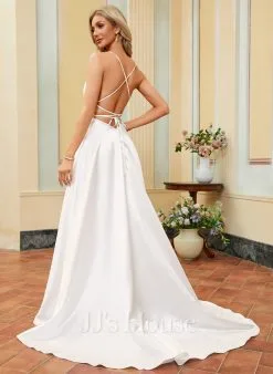 JJsHouse Robe Trapèze Scoop Balayage/pinceau Train Satiné Robe De Mariée -Voiles mariée Soldes 0f65ee005ba420a00d14c81d73055856