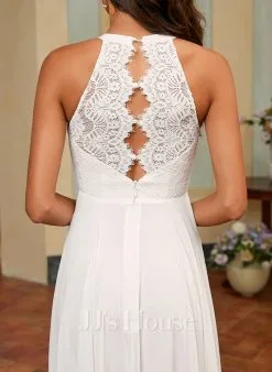 JJsHouse Robe Trapèze Scoop Longueur Ras Du Sol Mousseline Dentelle Robe De Mariée -Voiles mariée Soldes 0fa534d7d792be1b72cb845a973e0836