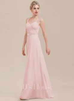 Jjshouse.fr Robe Trapèze Cache Cœur Longueur Ras Du Sol Charmeuse Mousseline Dentelle Mousseline Robe De Demoiselle D'honneur Avec Plissé