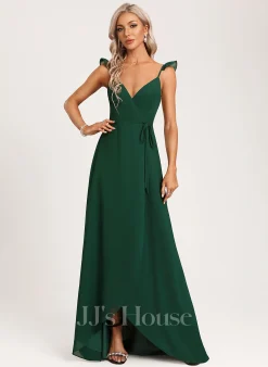 Jjshouse.fr Robe Trapèze Col V Asymétrique Mousseline Robe De Demoiselle D'honneur