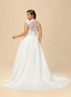 JJsHouse Robe Marquise/princesse Col V Traîne Moyenne Dentelle Satiné Robe De Mariée Avec Plissé -Voiles mariée Soldes 148c322461fbc6154484f2461b18b5d7