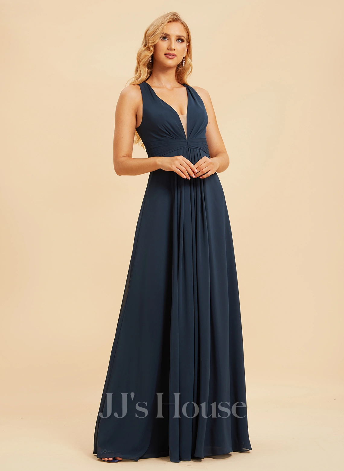 Jjshouse.fr Robe Trapèze Col V Longueur Ras Du Sol Mousseline Robe De Demoiselle D'honneur Avec Plissé 5 Jjshouse.fr Robe Trapèze Col V Longueur Ras Du Sol Mousseline Robe De Demoiselle D'honneur Avec Plissé – Image 5