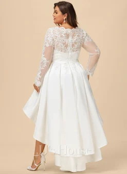 JJsHouse Robe Trapèze Col V Asymétrique Dentelle Satiné Robe De Mariée -Voiles mariée Soldes 1879b41cce930f5d619d262e6fe76bba