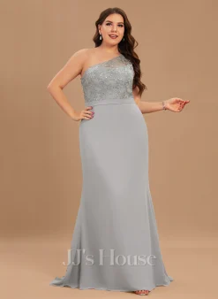 Jjshouse.fr Forme Sirène/trompette Décolleté Asymétrique Balayage/pinceau Train Mousseline Dentelle Mousseline Robe De Demoiselle D'honneur -Voiles mariée Soldes 18b4f2ba734dd0612430a40575964183