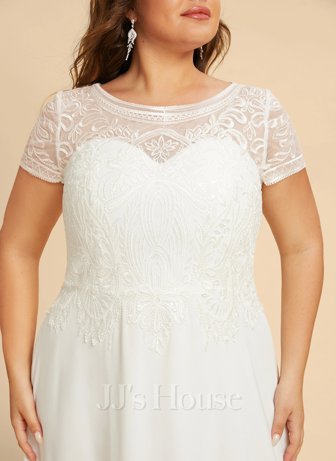 JJsHouse Scoop Longueur Ras Du Sol Mousseline Dentelle Robe De Mariée Avec Paillettes 13 JJsHouse Scoop Longueur Ras Du Sol Mousseline Dentelle Robe De Mariée Avec Paillettes – Image 13