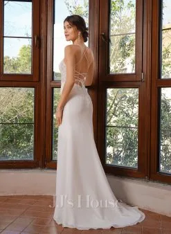 JJsHouse Forme Sirène/trompette Col V Balayage/pinceau Train Mousseline Dentelle Robe De Mariée -Voiles mariée Soldes 197f613b130c6d83b7ba7ee3f8db6e53