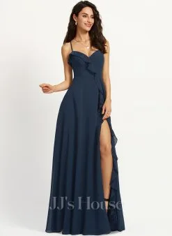 Jjshouse.fr Robe Trapèze Col V Longueur Ras Du Sol Mousseline Robe De Demoiselle D'honneur Avec Fendue Devant