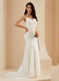 JJsHouse Forme Sirène/trompette Col V Traîne Moyenne Dentelle Robe De Mariée