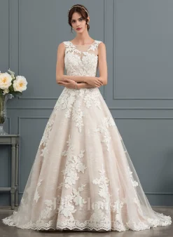 JJsHouse Robe Marquise/princesse Illusion Traîne Moyenne Dentelle Tulle Robe De Mariée Avec Brodé Paillettes