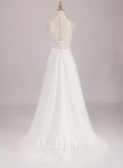 JJsHouse Robe Marquise/princesse Col Haut Balayage/pinceau Train Dentelle Tulle Robe De Mariée Avec Brodé Paillettes -Voiles mariée Soldes 1c0995f6c003025fc963d1413332fecc