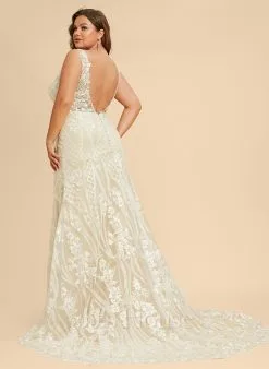 JJsHouse Forme Sirène/trompette Col V Traîne Mi-longue Dentelle Tulle Robe De Mariée -Voiles mariée Soldes 1c1dcacc7d3870ec83ff43939f224e61