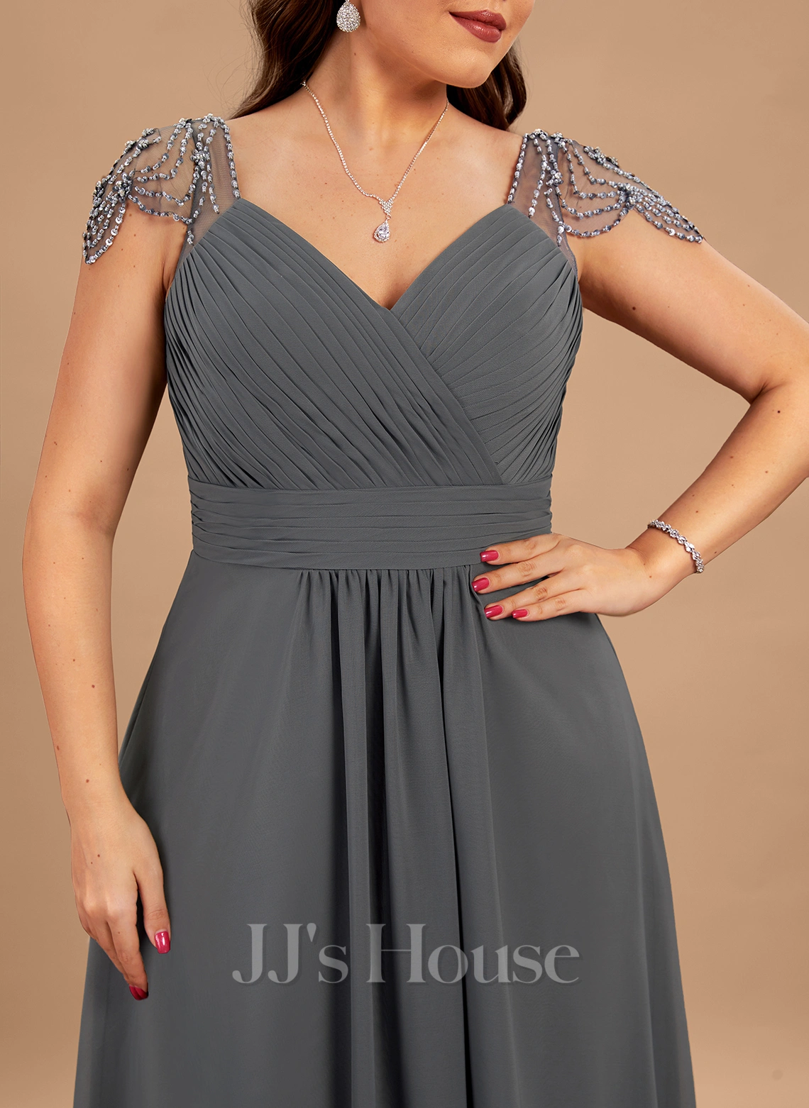 Jjshouse.fr Robe Trapèze Col V Longueur Ras Du Sol Mousseline Mousseline Robe De Demoiselle D'honneur Avec Brodé Plissé Paillettes 13 Jjshouse.fr Robe Trapèze Col V Longueur Ras Du Sol Mousseline Mousseline Robe De Demoiselle D'honneur Avec Brodé Plissé Paillettes – Image 13