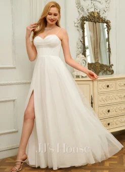 JJsHouse Robe Trapèze Capot Longueur Ras Du Sol Tulle Robe De Mariée Avec Plissé -Voiles mariée Soldes 1eb3d6c20ecdb9b6a6655af23b2934dd