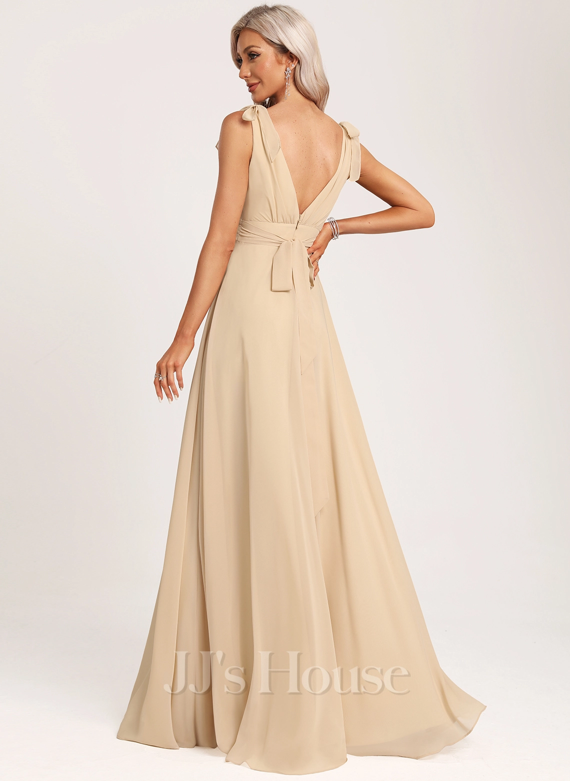 Jjshouse.fr Robe Trapèze Col V Longueur Ras Du Sol Mousseline Robe De Demoiselle D'honneur Avec Arc 7 Jjshouse.fr Robe Trapèze Col V Longueur Ras Du Sol Mousseline Robe De Demoiselle D'honneur Avec Arc – Image 7