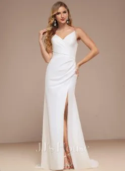 JJsHouse Forme Sirène/trompette Col V Balayage/pinceau Train Mousseline Robe De Mariée Avec Brodé Paillettes