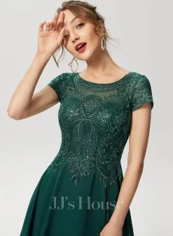 Jjshouse.fr Robe Trapèze Scoop Longueur Genou Mousseline Dentelle Dentelle Mousseline Robe De Demoiselle D'honneur Avec Paillettes