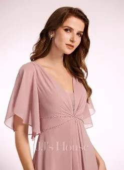 Jjshouse.fr Robe Trapèze Col V Longueur Ras Du Sol Mousseline Robe De Demoiselle D'honneur