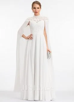 JJsHouse Robe Trapèze Col Haut Longueur Ras Du Sol Mousseline Dentelle Robe De Mariée -Voiles mariée Soldes 224d48f3e689d70d48982d7e077c3648