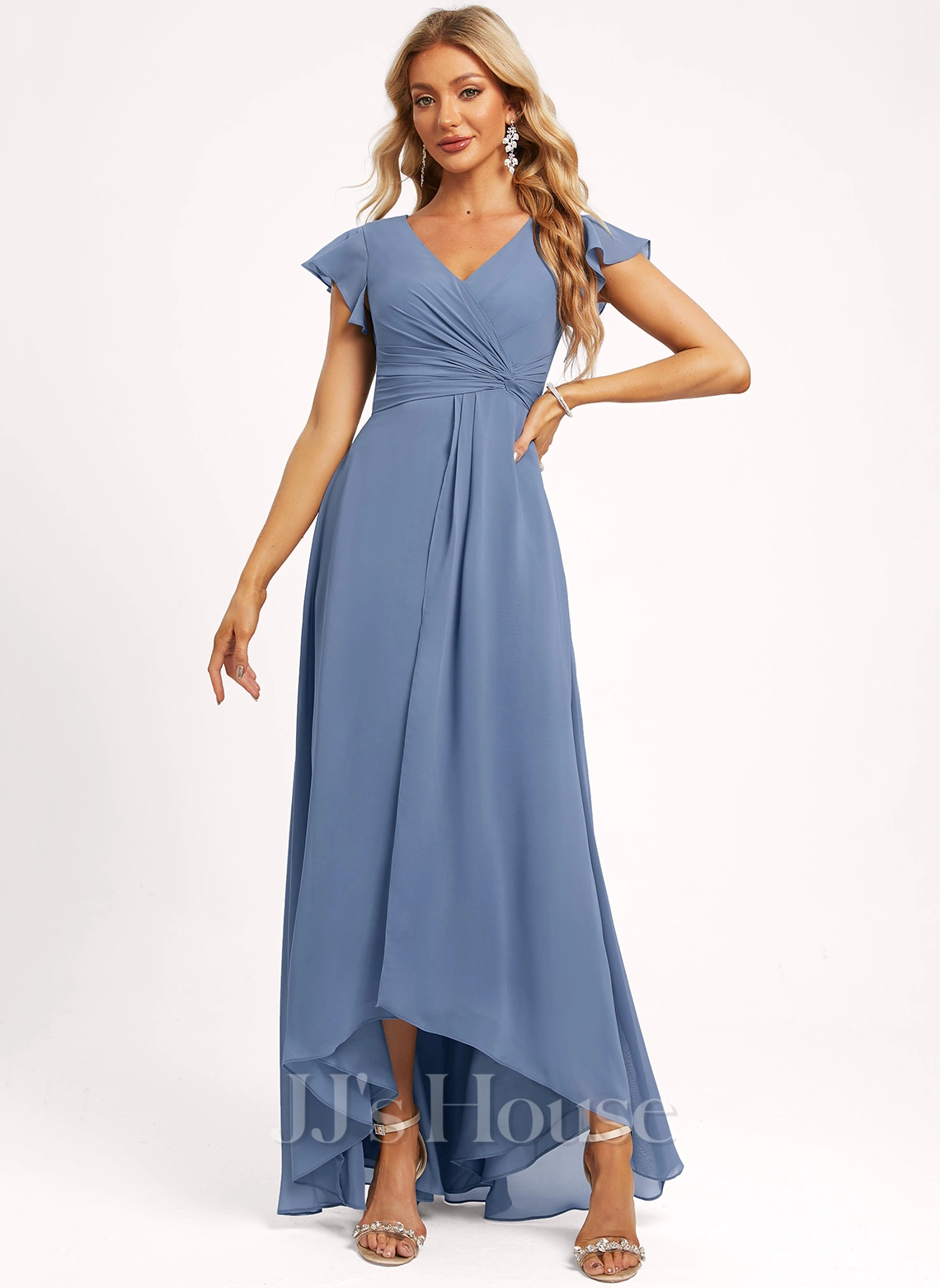 Jjshouse.fr Robe Trapèze Col V Asymétrique Mousseline Robe De Demoiselle D'honneur Avec Plissé 5 Jjshouse.fr Robe Trapèze Col V Asymétrique Mousseline Robe De Demoiselle D'honneur Avec Plissé – Image 5