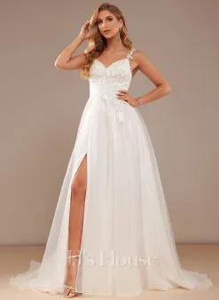 JJsHouse Robe Marquise/princesse Col V Traîne Moyenne Dentelle Organza Robe De Mariée