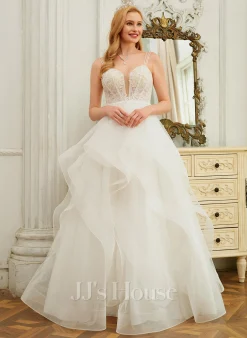 JJsHouse Robe Marquise/princesse Col V Longueur Ras Du Sol Dentelle Tulle Robe De Mariée Avec Brodé Paillettes -Voiles mariée Soldes 25b57c8bad5df85028e0c26a458e8e05