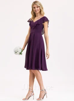 Jjshouse.fr Robe Trapèze Col V Longueur Genou Mousseline Mousseline Robe De Demoiselle D'honneur Avec Robe à Volants -Voiles mariée Soldes 25d62adecfbf282a7854104b3813e4f1