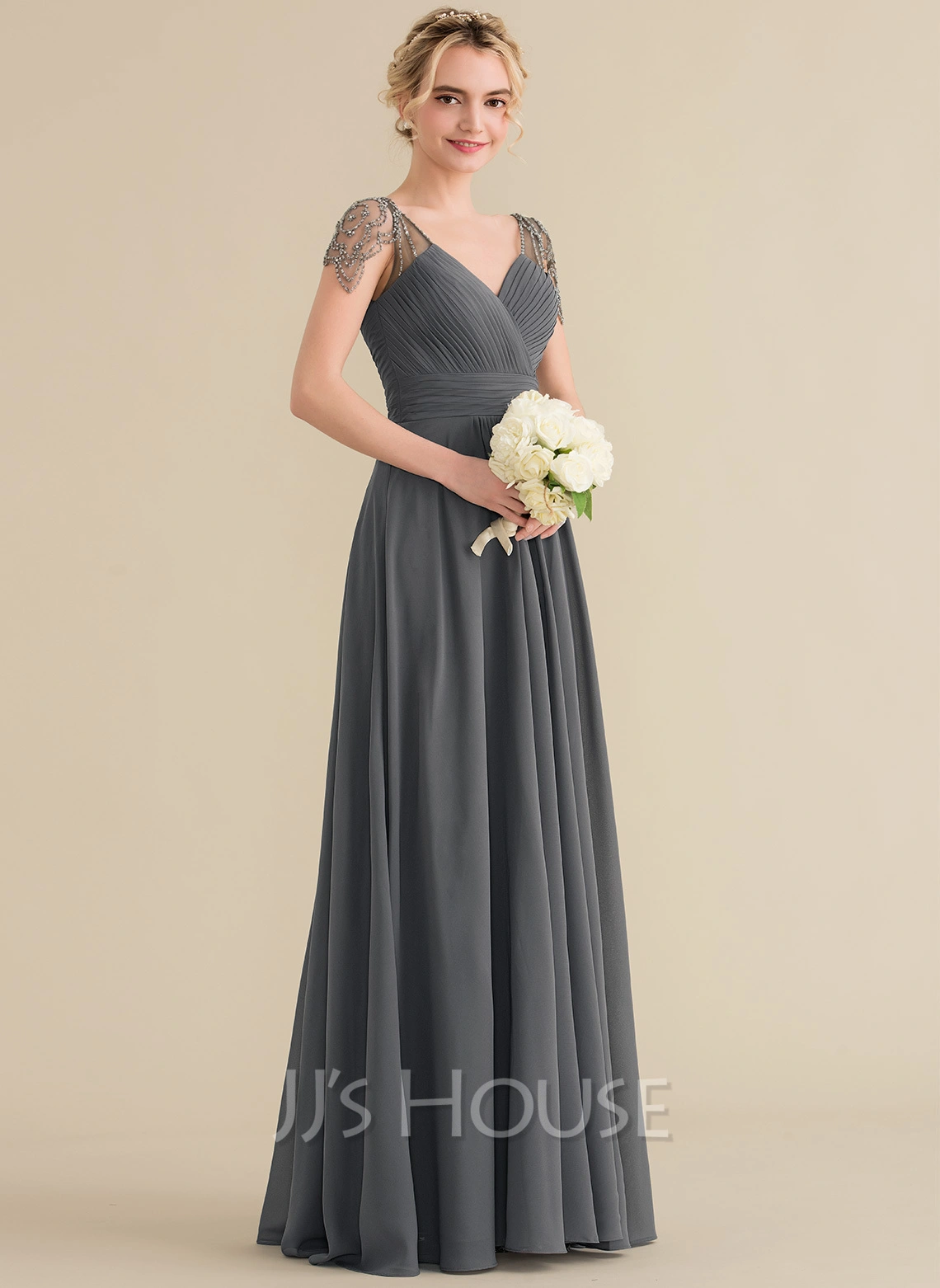 Jjshouse.fr Robe Trapèze Col V Longueur Ras Du Sol Mousseline Mousseline Robe De Demoiselle D'honneur Avec Brodé Plissé Paillettes 7 Jjshouse.fr Robe Trapèze Col V Longueur Ras Du Sol Mousseline Mousseline Robe De Demoiselle D'honneur Avec Brodé Plissé Paillettes – Image 7