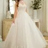 JJsHouse Robe Marquise/princesse Col Haut Balayage/pinceau Train Dentelle Tulle Robe De Mariée Avec Brodé Paillettes